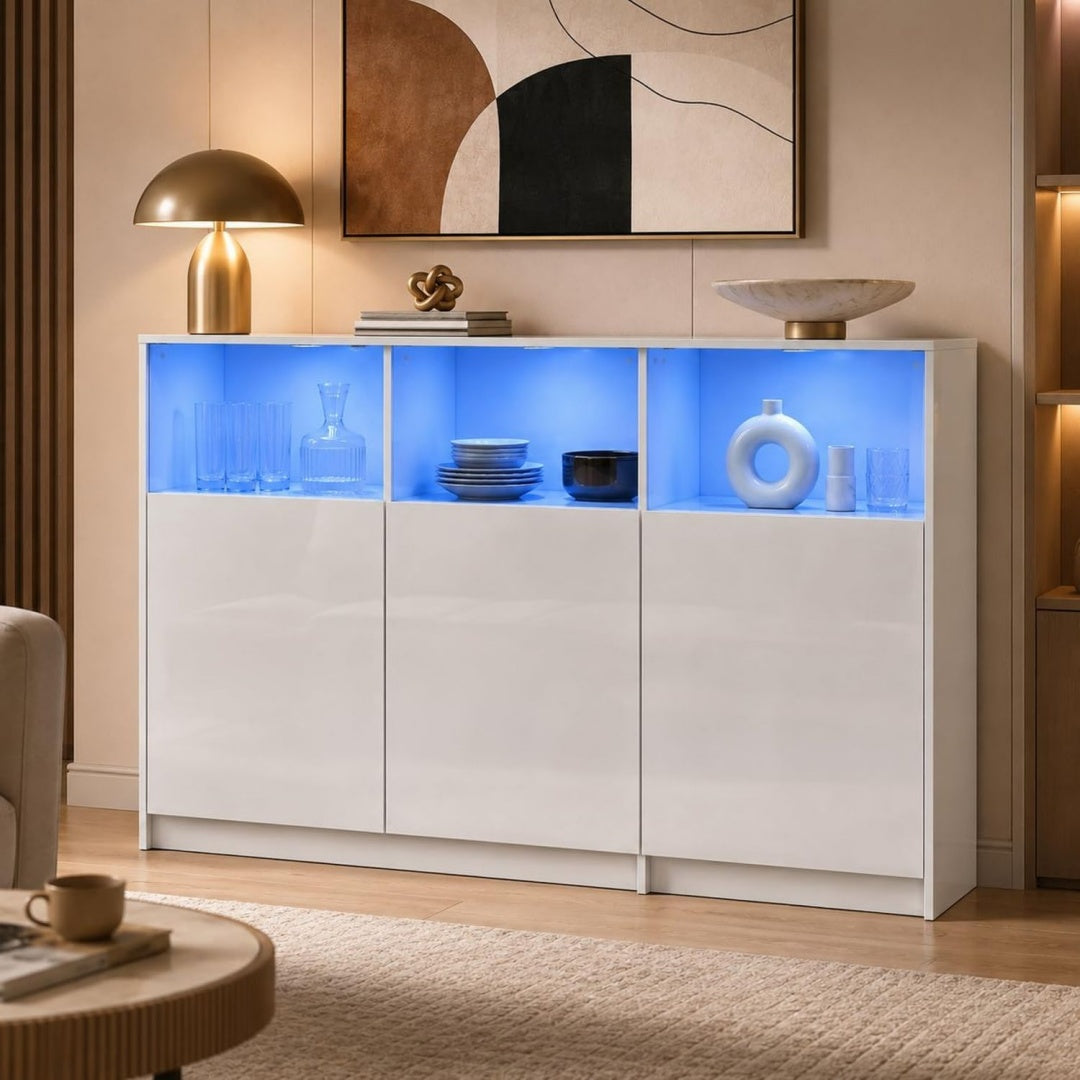 Rangement buffet, beige avec quatre portes