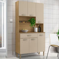 Buffet gris clair fonctionnel compartiments ouverts 6 portes et 1 tiroir