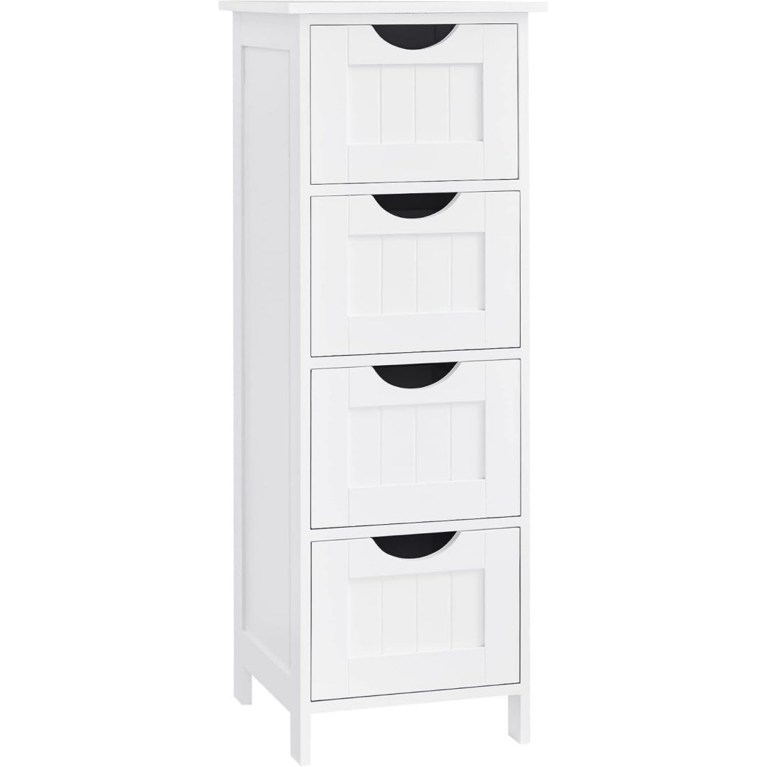 Meuble de rangement gris clair finition rustique MDF 4 tiroirs