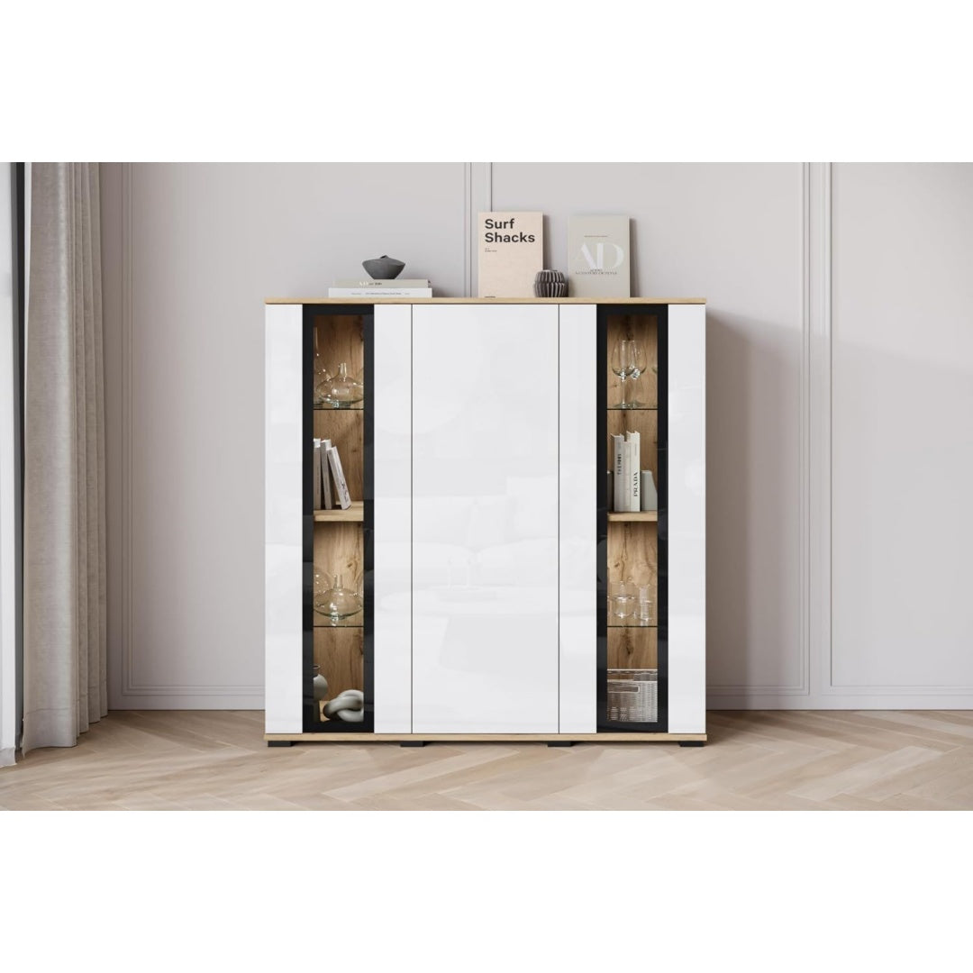 Organisation simplifiee, buffet gris clair en panneau de particules