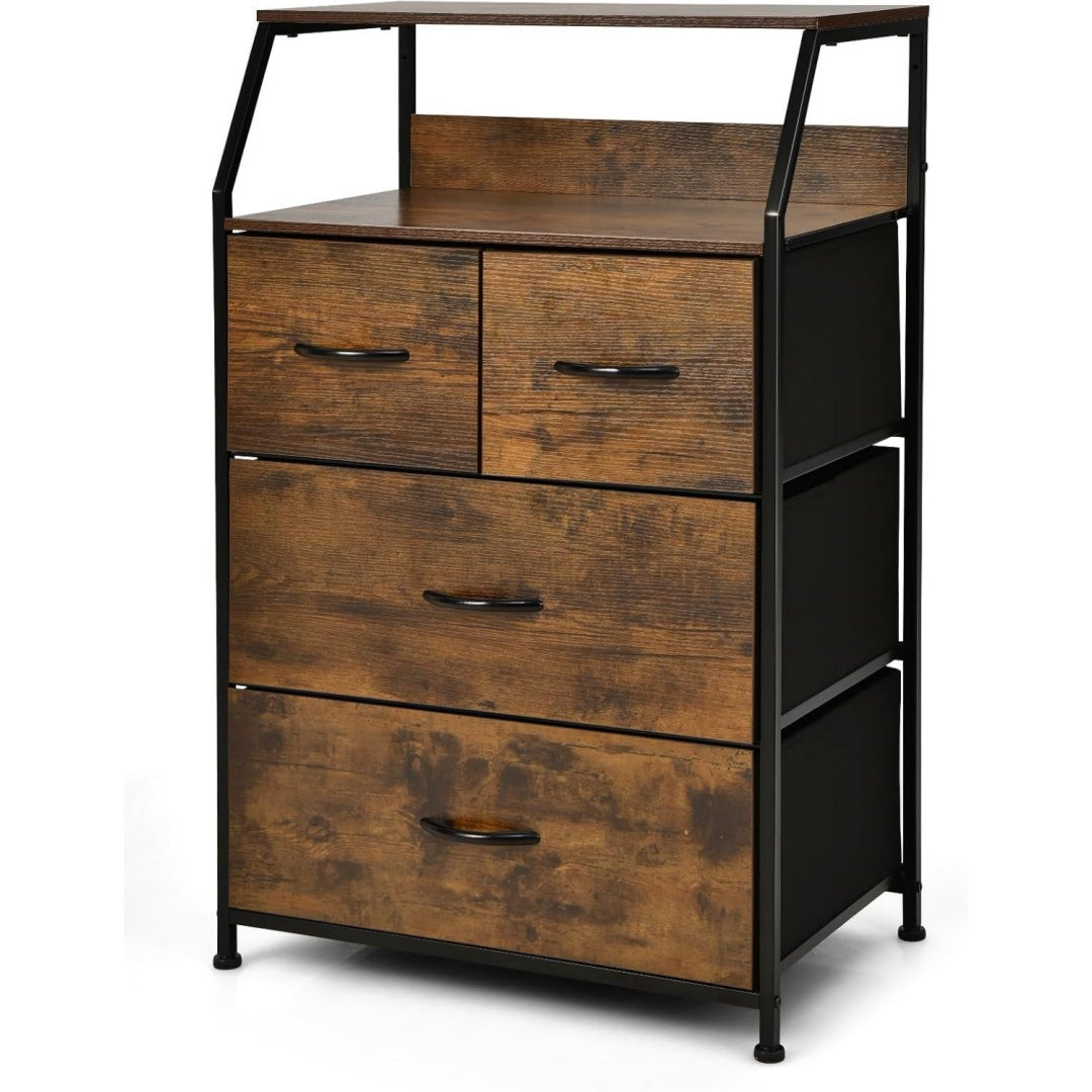 Armoire de rangement marron pour coin nuit 4 tiroirs