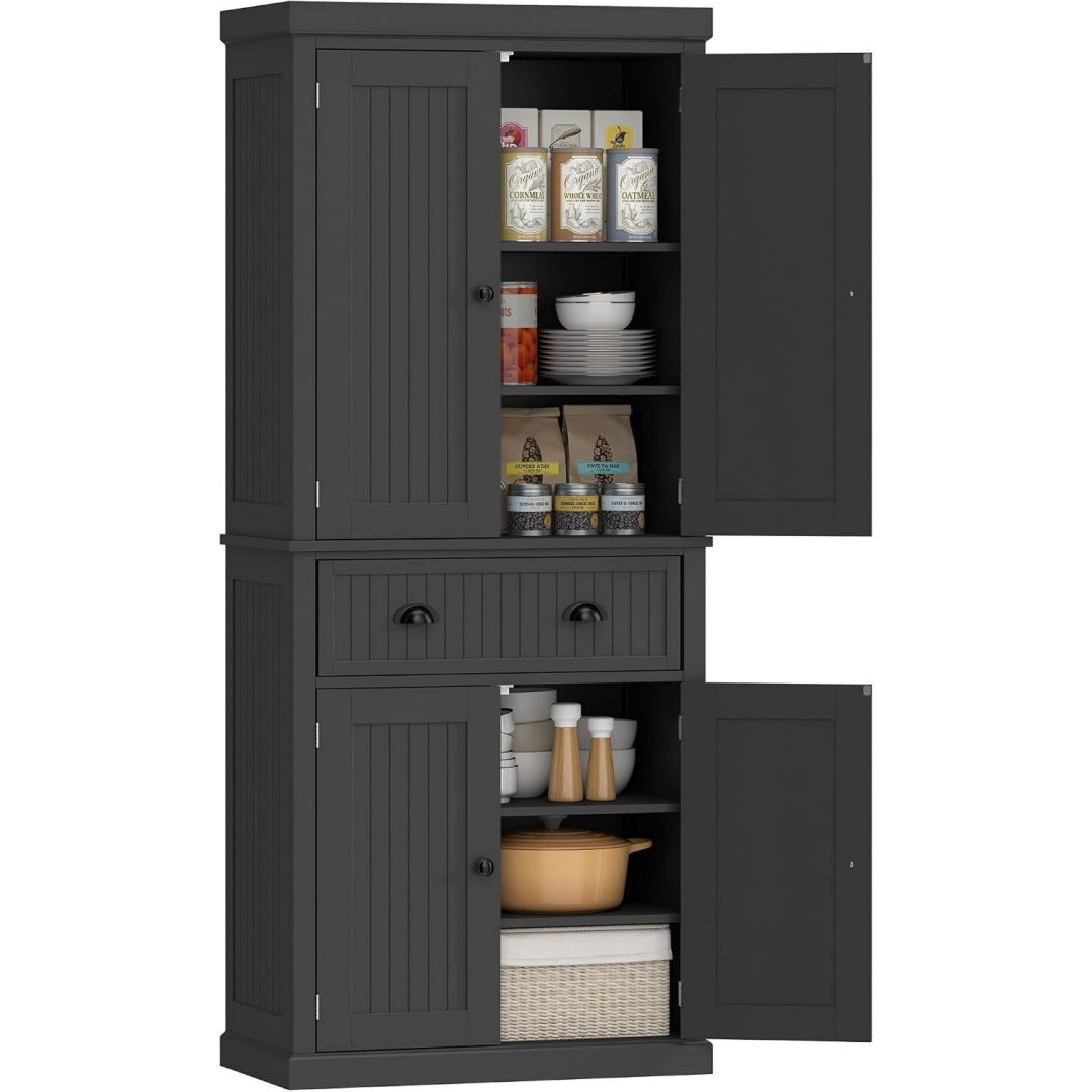 Enfilade style contemporain gris fonce 2 etageres, bois ingenierie durable