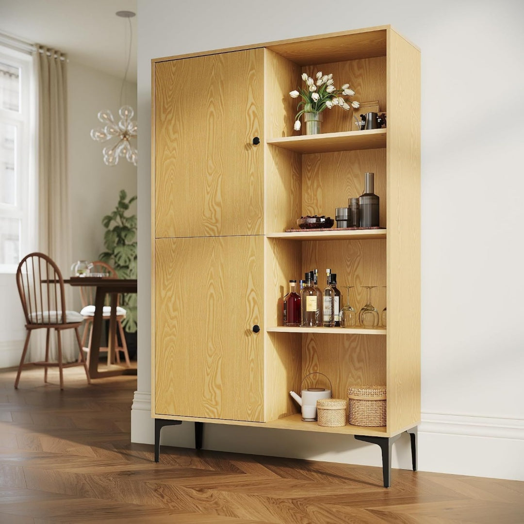 Beige vitrine 100 x 35 x 160cm, esprit rustique
