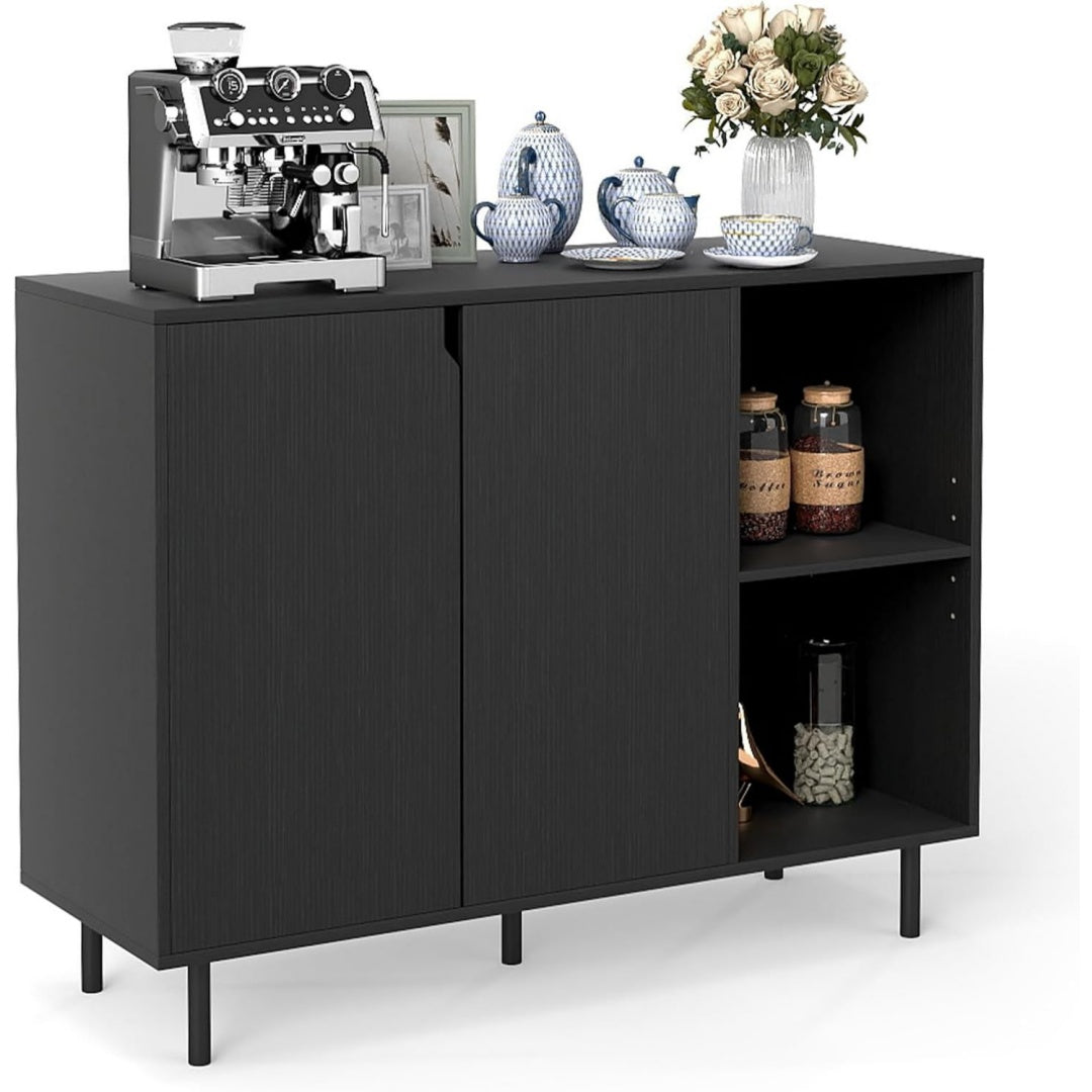 Buffet design moderne en metal gris fonce a 2 portes