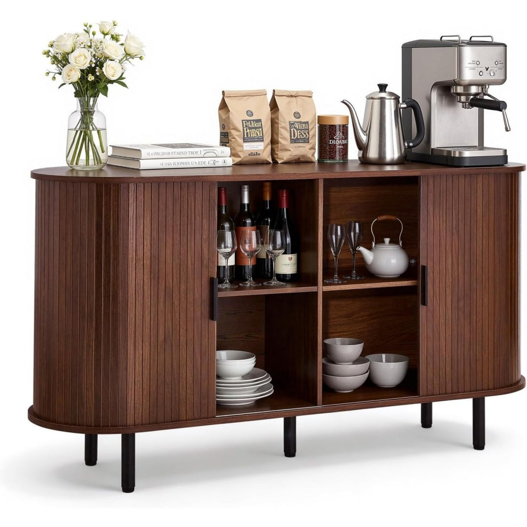 Buffet bas marron eclairage LED a 2 portes bois ingenierie