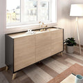 Vaisselier beige en bois, etageres+ 3 portes