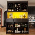 Buffet haut 120 x 40 x 180 cm noir 3 portes et 3 tiroirs