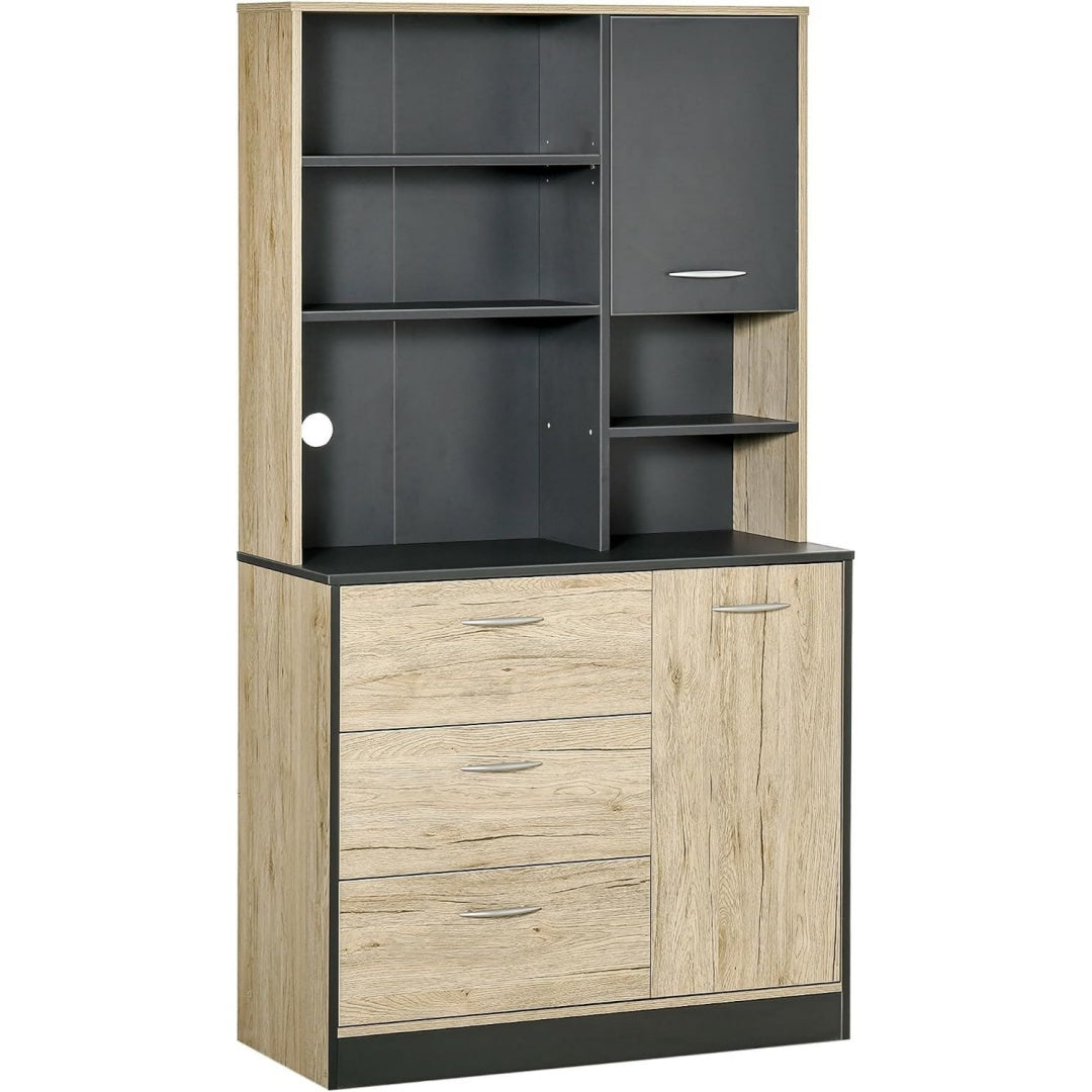 Enfilade marron 90 cm, a 2 portes 3 tiroirs en bois ingenierie